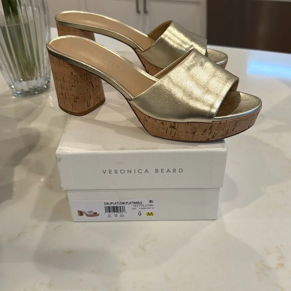 Veronica Beard Gold Mules with Chunky Heel - Picture 5 of 7